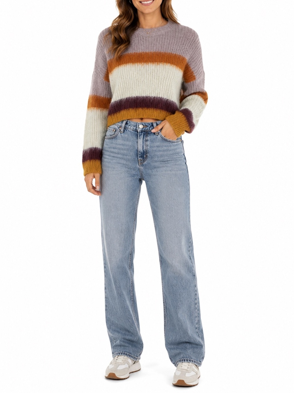 Nordstrom Hippie Rose Size Small Purple and White Striped Bohemian Style Sweater